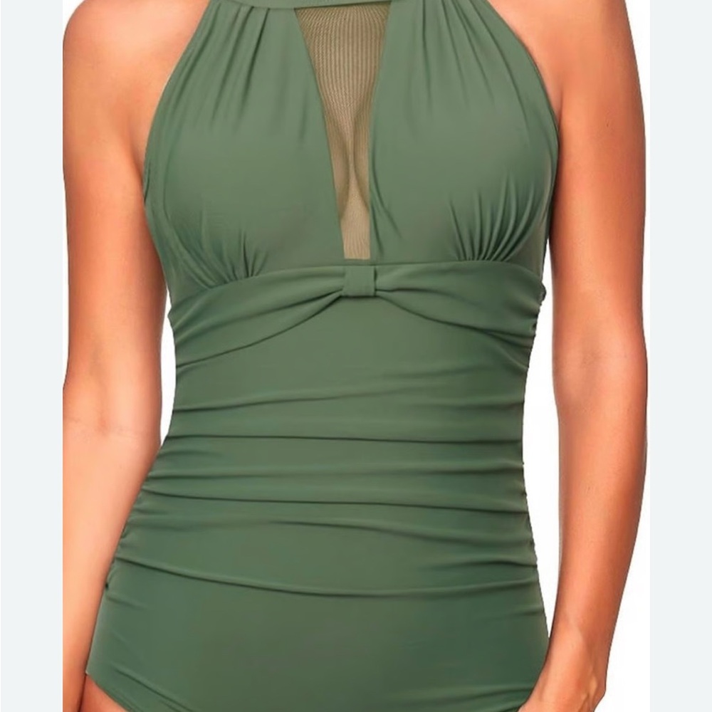 Elegant Olive Green One-Piece Swimsuit